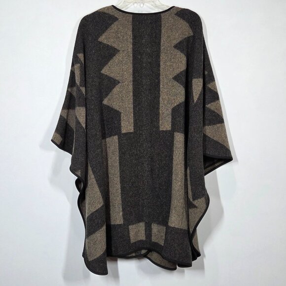 Talbots Cape Medium Gray Tan Wool Blend Zip Up Boho Southwestern Poncho - Picture 4 of 10